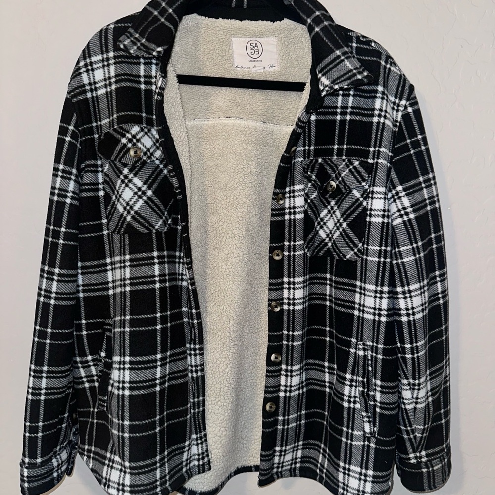 Sage Black and White Utility Jacket with Cozy Lining